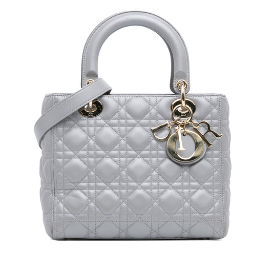 Dior Medium Lambskin Cannage Lady Dior Gray