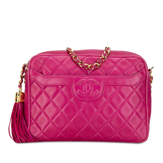 Chanel CC Quilted Lambskin Tassel Crossbody Pink