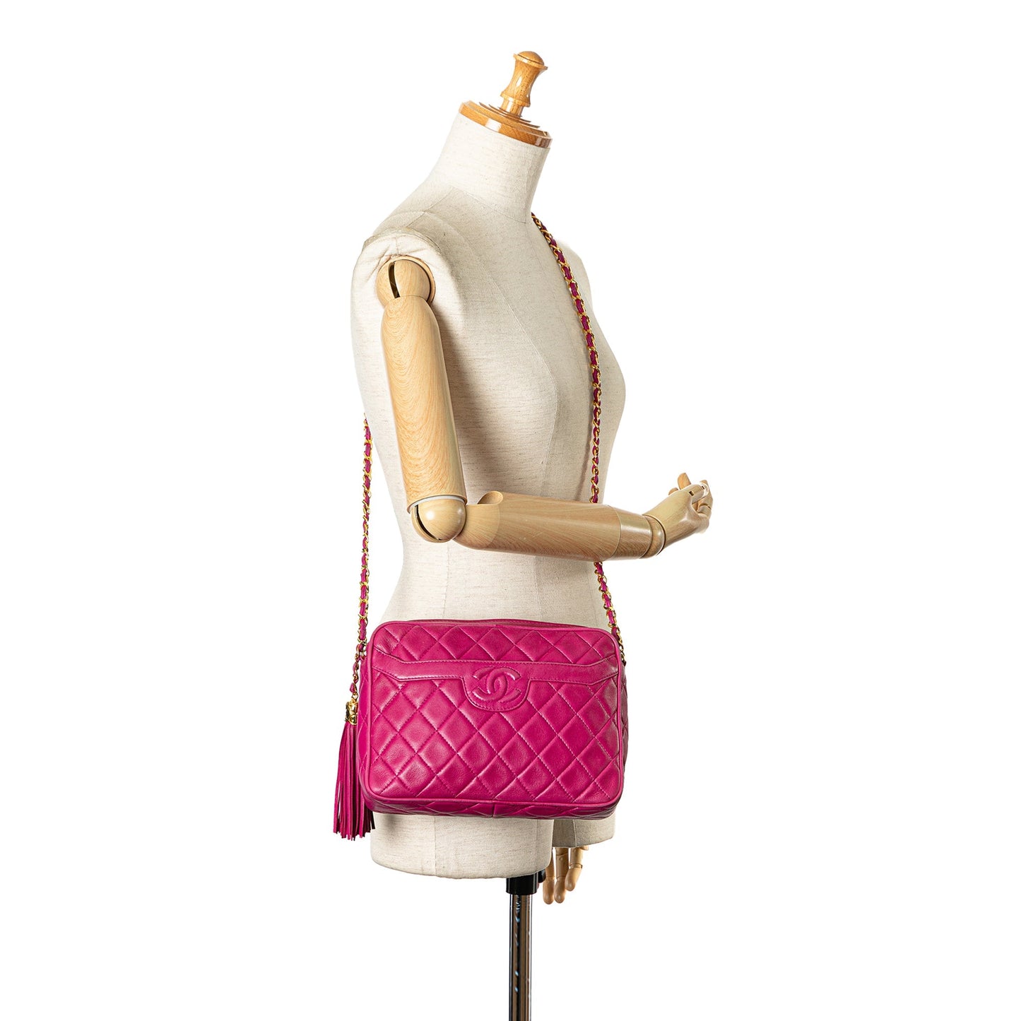 Chanel CC Quilted Lambskin Tassel Crossbody Pink
