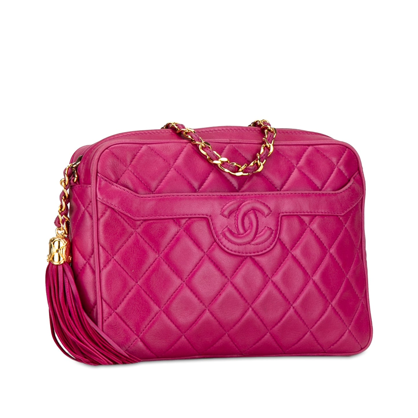 Chanel CC Quilted Lambskin Tassel Crossbody Pink