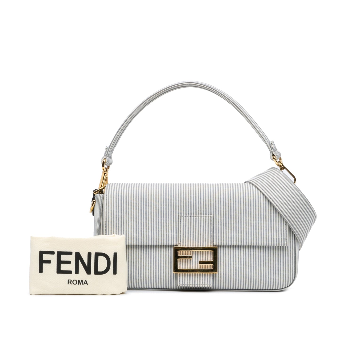 Fendi Striped Jersey Baguette Satchel White