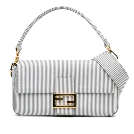 Fendi Striped Jersey Baguette Satchel White