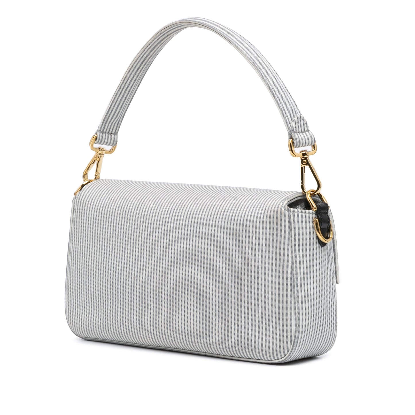 Fendi Striped Jersey Baguette Satchel White