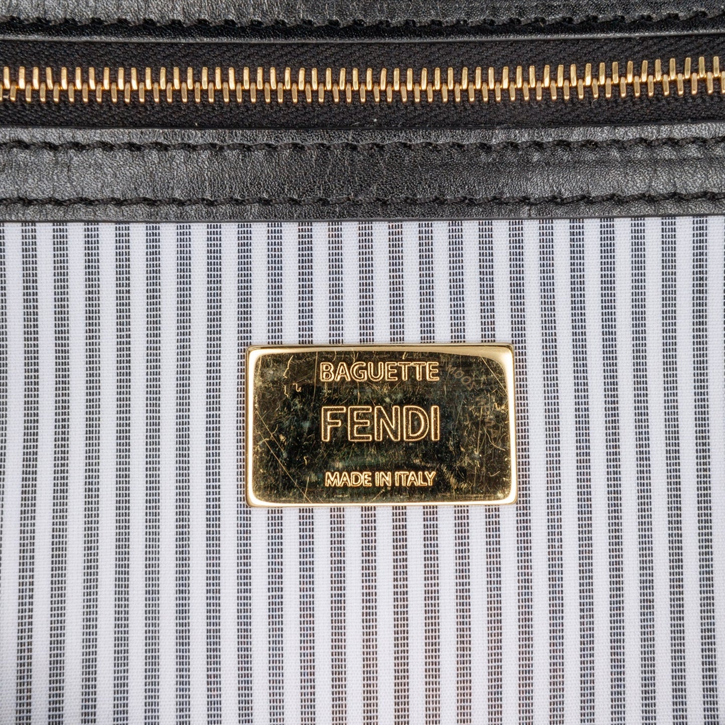 Fendi Striped Jersey Baguette Satchel White
