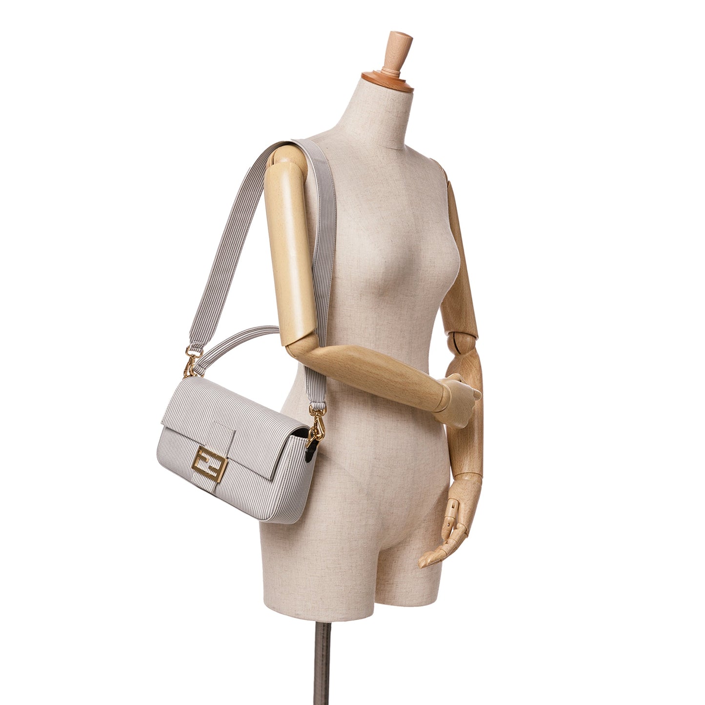 Fendi Striped Jersey Baguette Satchel White