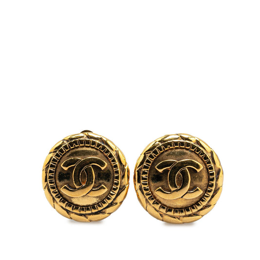 Chanel Gold Plated CC Round Clip On Earrings Gold