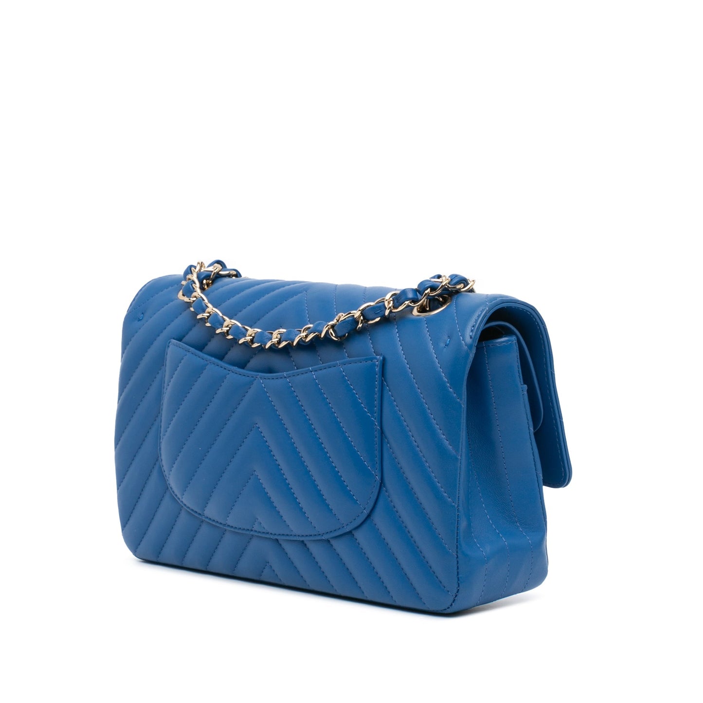 Chanel Medium Classic Chevron Lambskin Double Flap Blue
