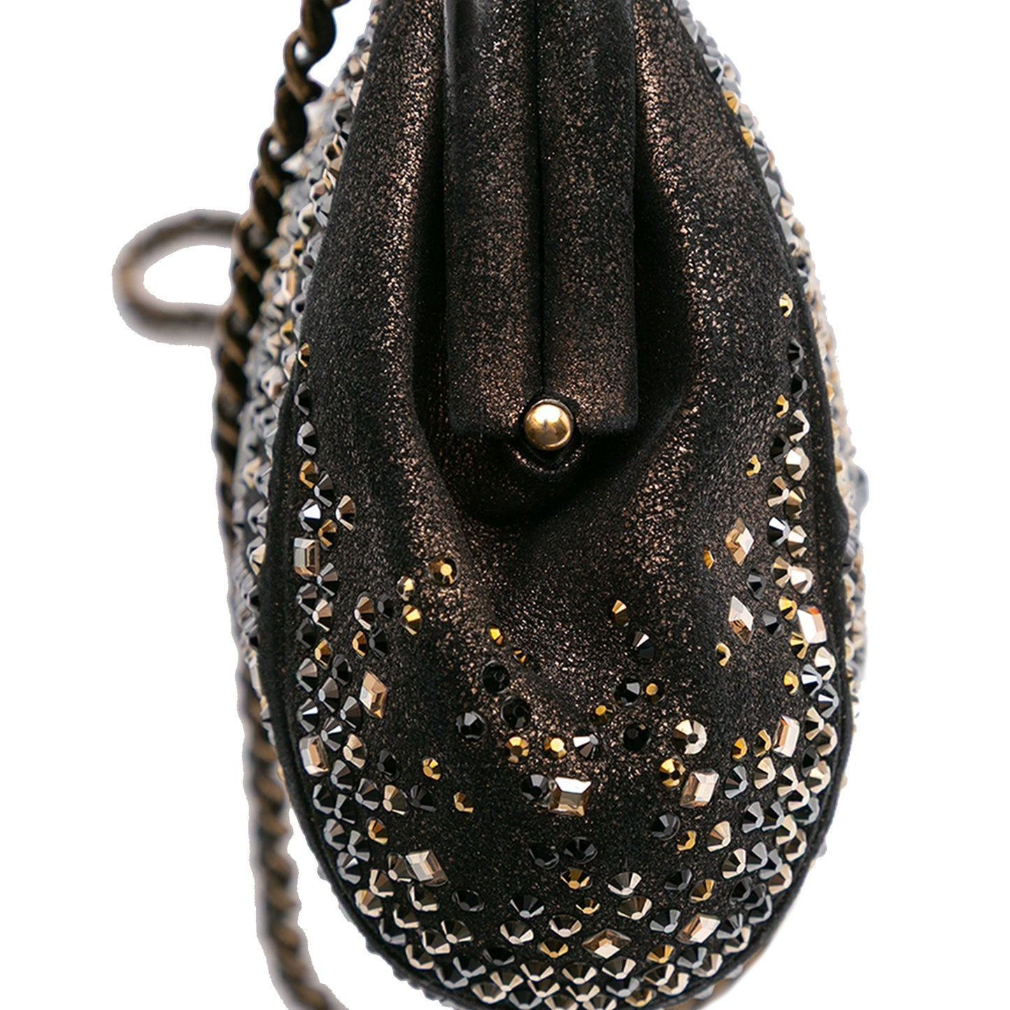 Chanel CC Glitter Lambskin Studded Frame Clutch on Chain Black