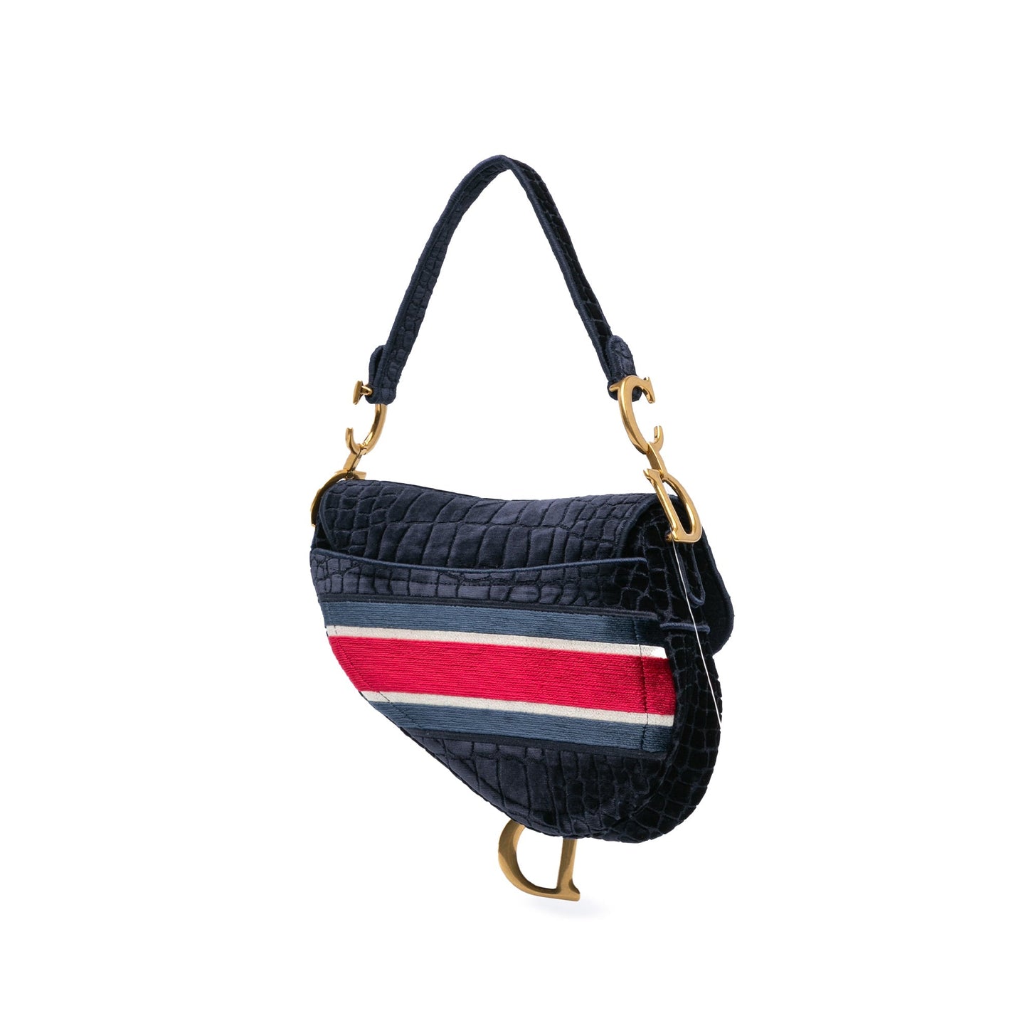 Dior Velvet Crocodile Effect Embroidered Saddle Bag Blue