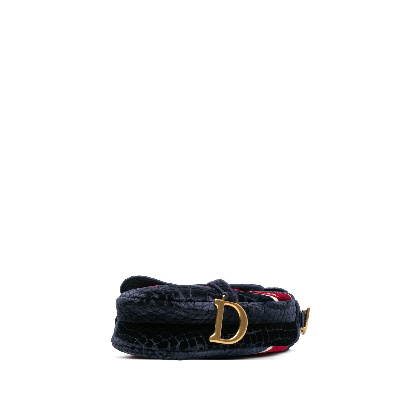 Dior Velvet Crocodile Effect Embroidered Saddle Bag Blue