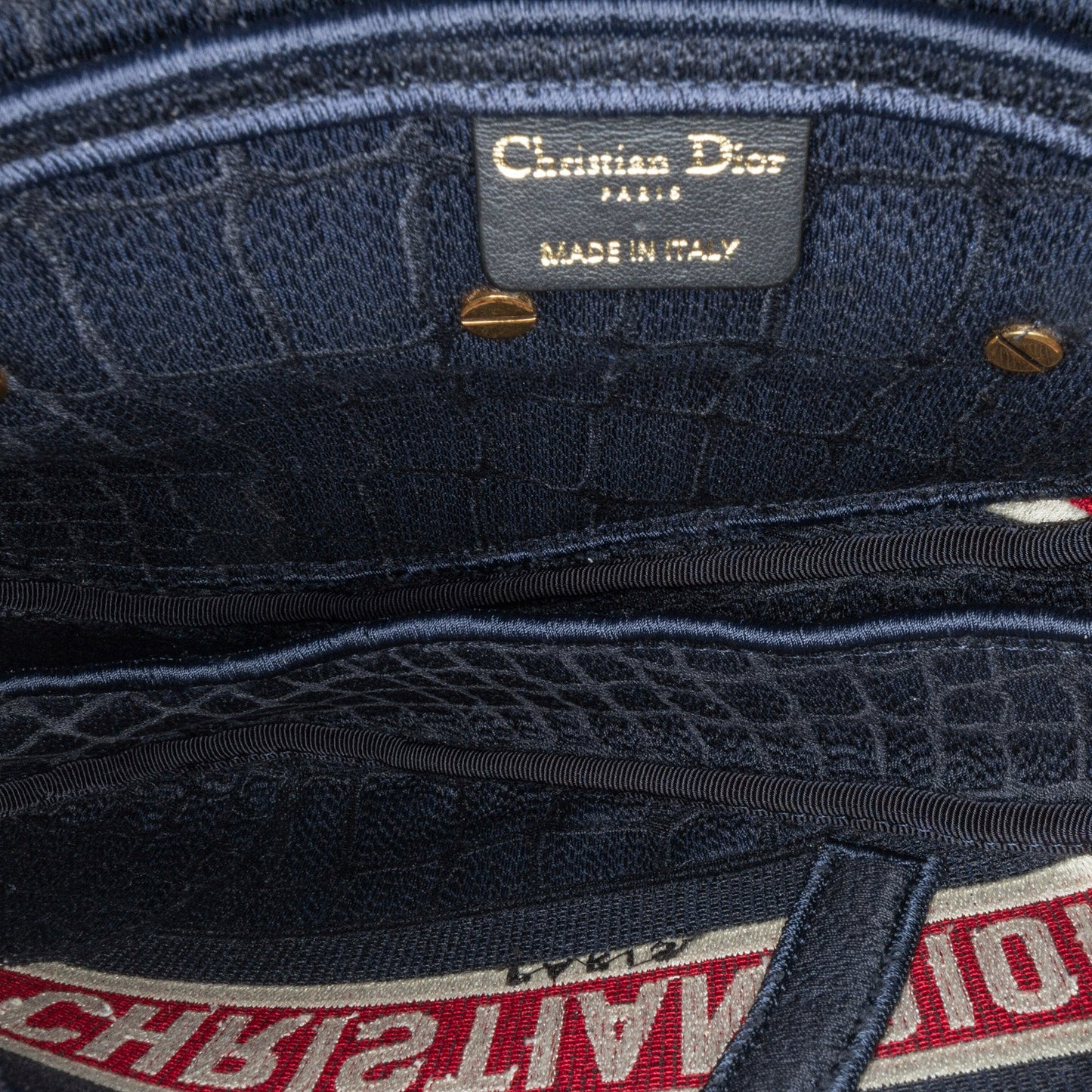 Dior Velvet Crocodile Effect Embroidered Saddle Bag Blue