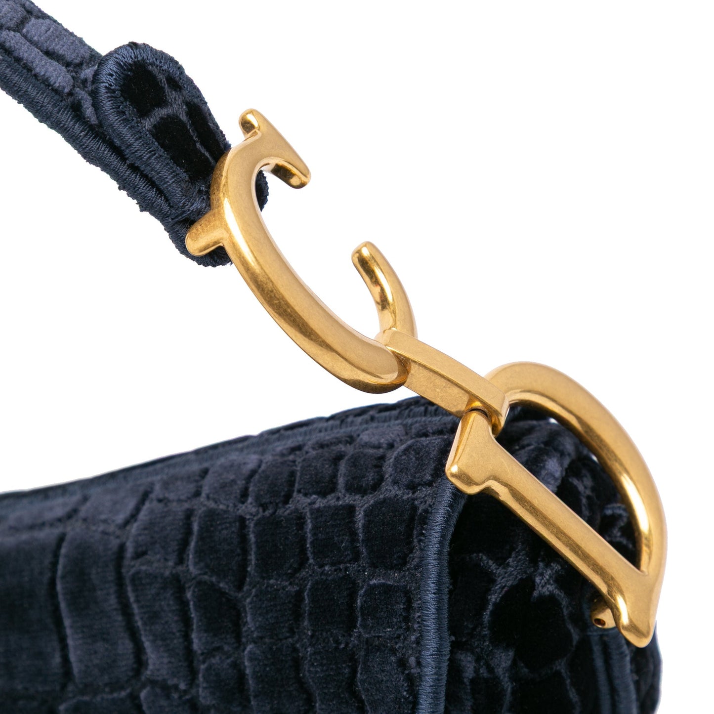 Dior Velvet Crocodile Effect Embroidered Saddle Bag Blue