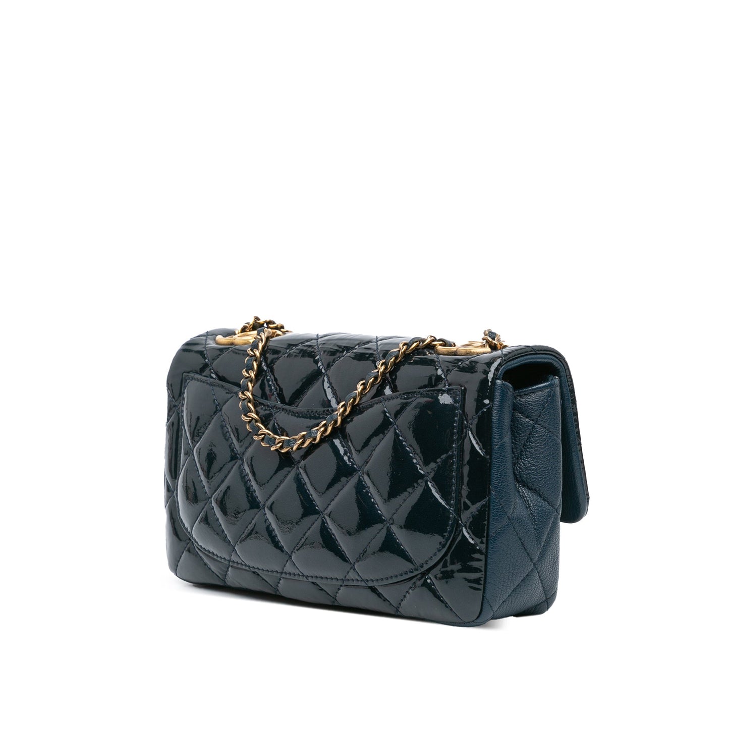 Chanel Paris-Salzburg Small Patent and Goatskin CC Eyelet Flap Blue