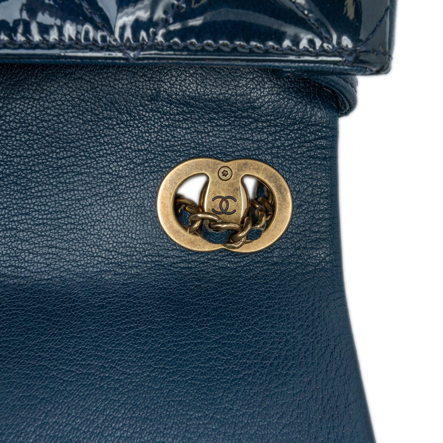 Chanel Paris-Salzburg Small Patent and Goatskin CC Eyelet Flap Blue