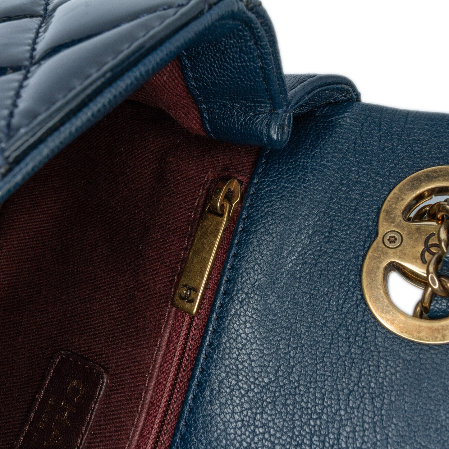 Chanel Paris-Salzburg Small Patent and Goatskin CC Eyelet Flap Blue
