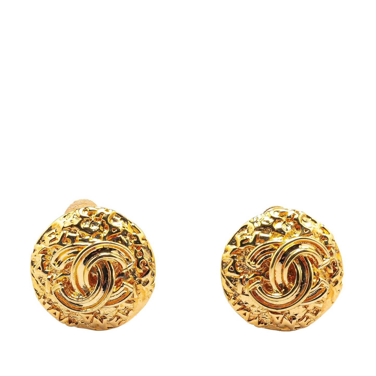 Chanel Gold Plated CC Round Clip on Earrings Gold