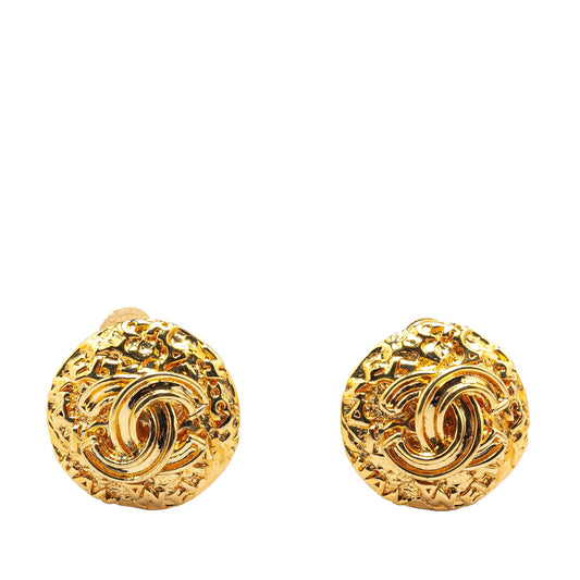 Chanel Gold Plated CC Round Clip on Earrings Gold