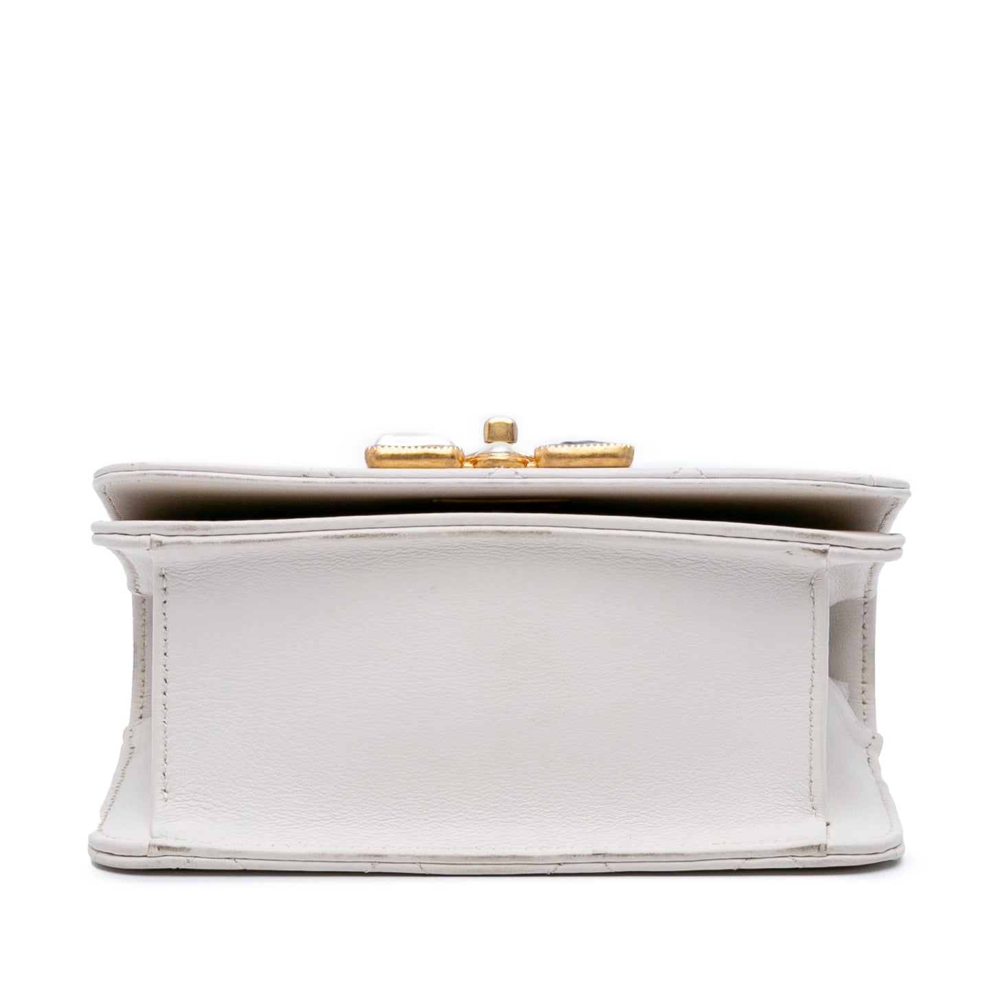 Chanel Small CC Quilted Calfskin Crystal Pearl Full Flap White