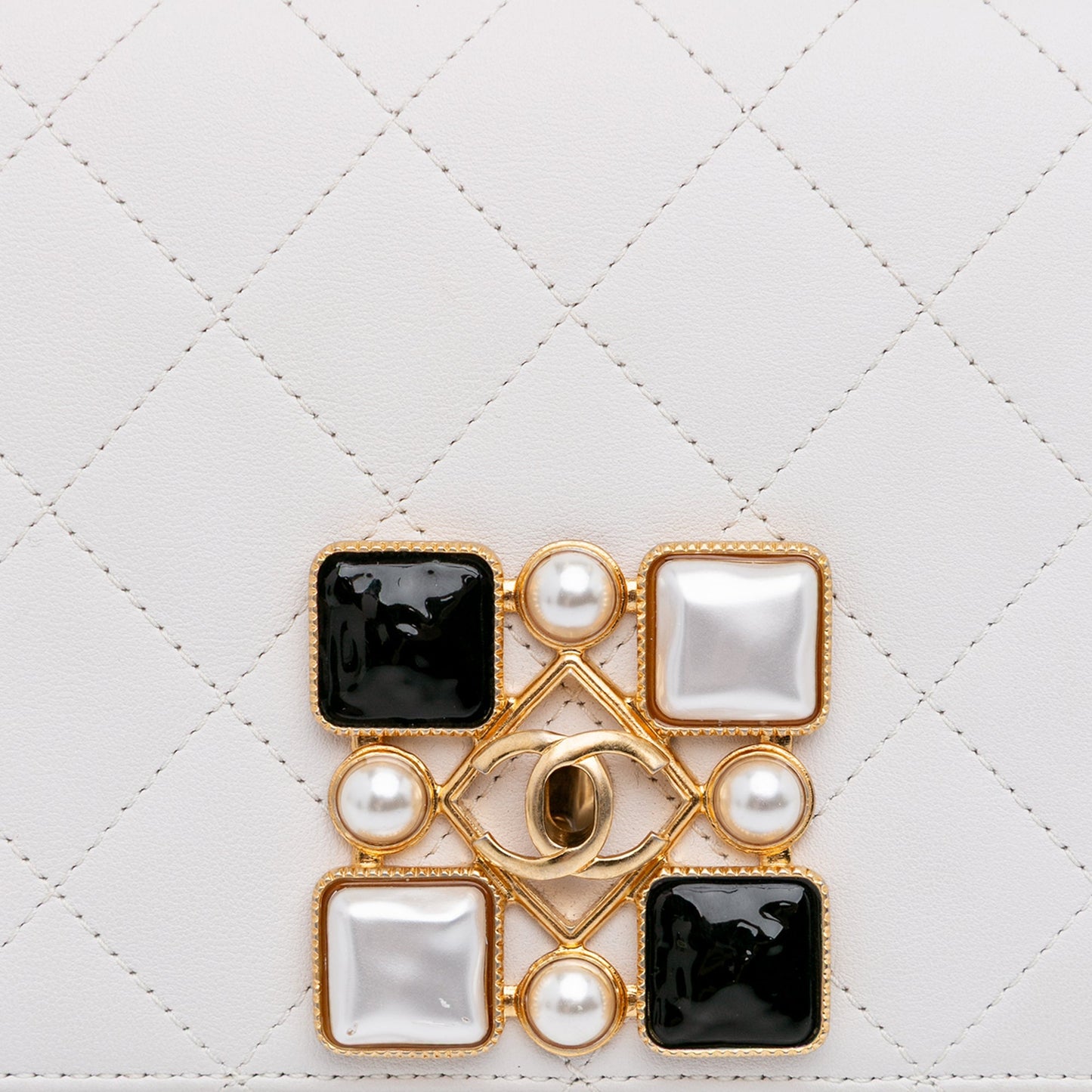 Chanel Small CC Quilted Calfskin Crystal Pearl Full Flap White