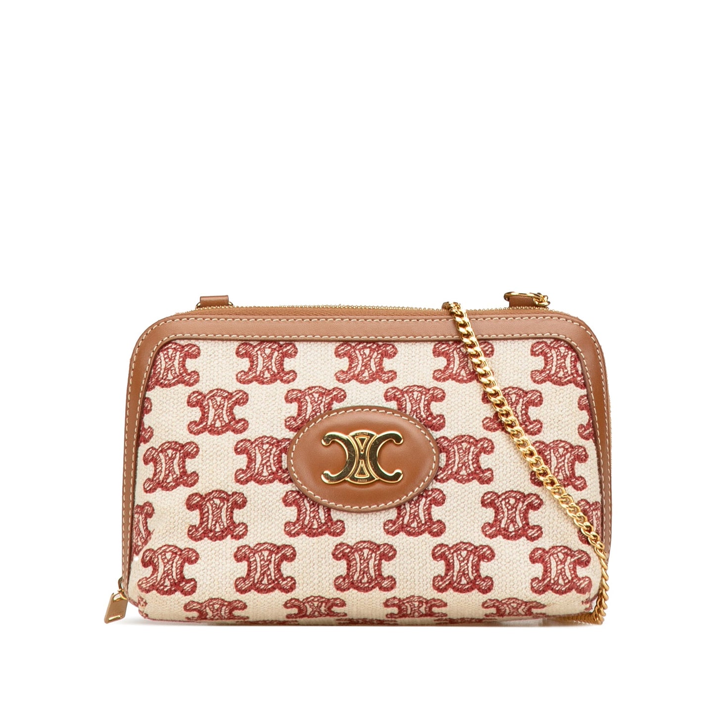 Celine Triomphe Embroidered Canvas Clutch On Chain Brown