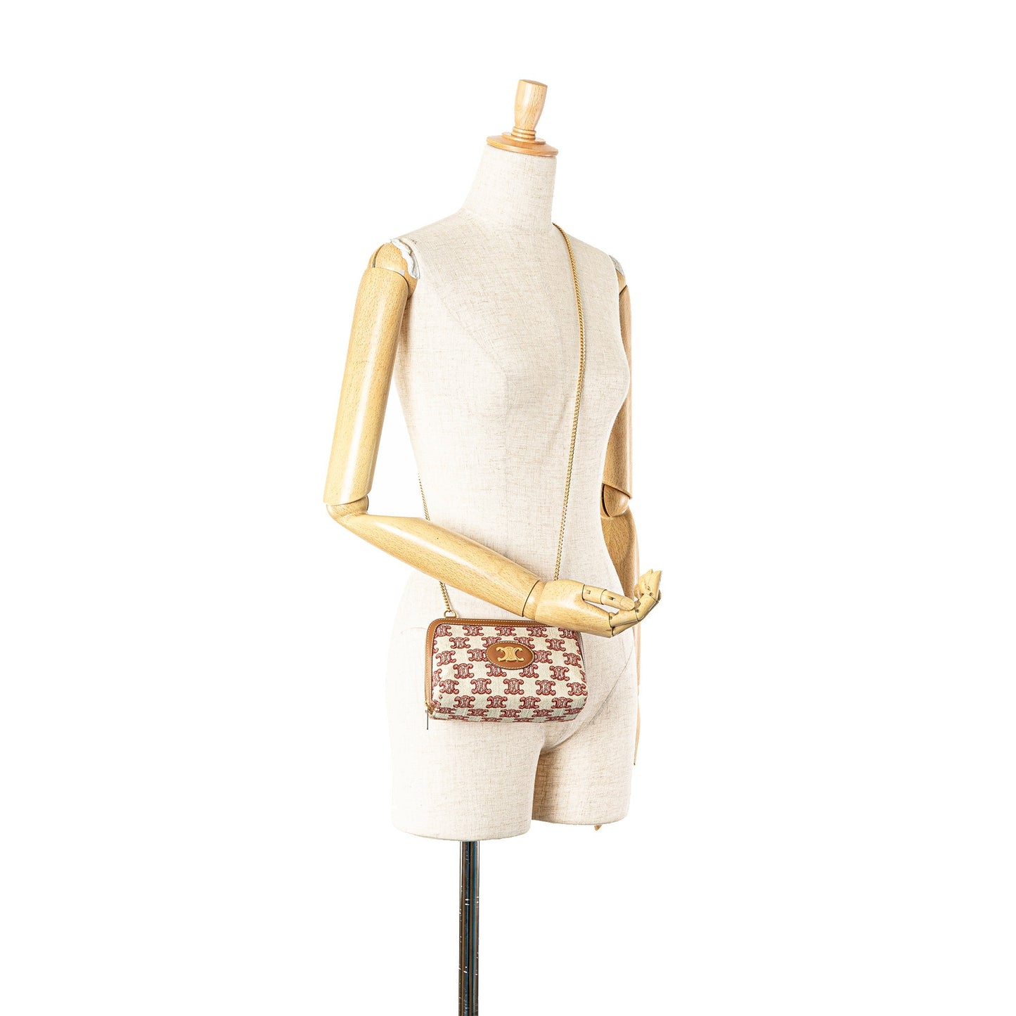 Celine Triomphe Embroidered Canvas Clutch On Chain Brown