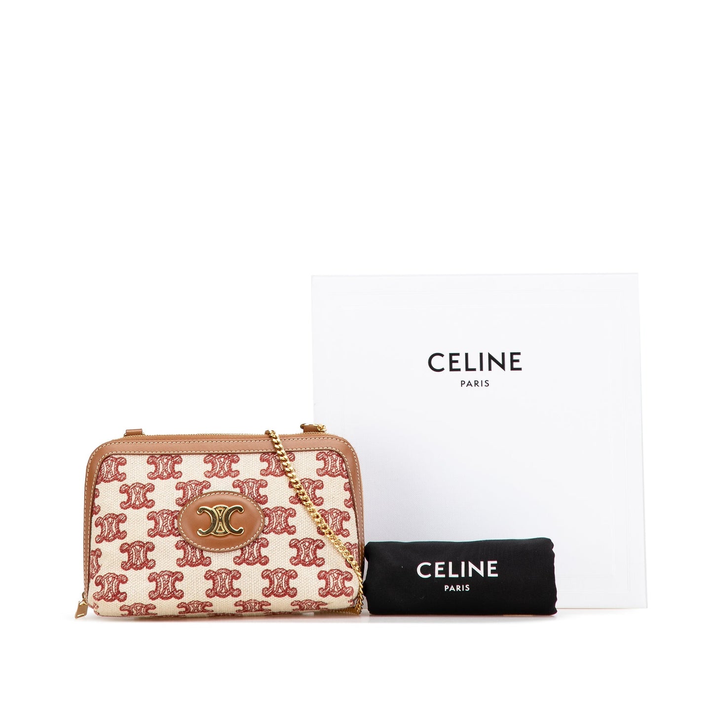 Celine Triomphe Embroidered Canvas Clutch On Chain Brown
