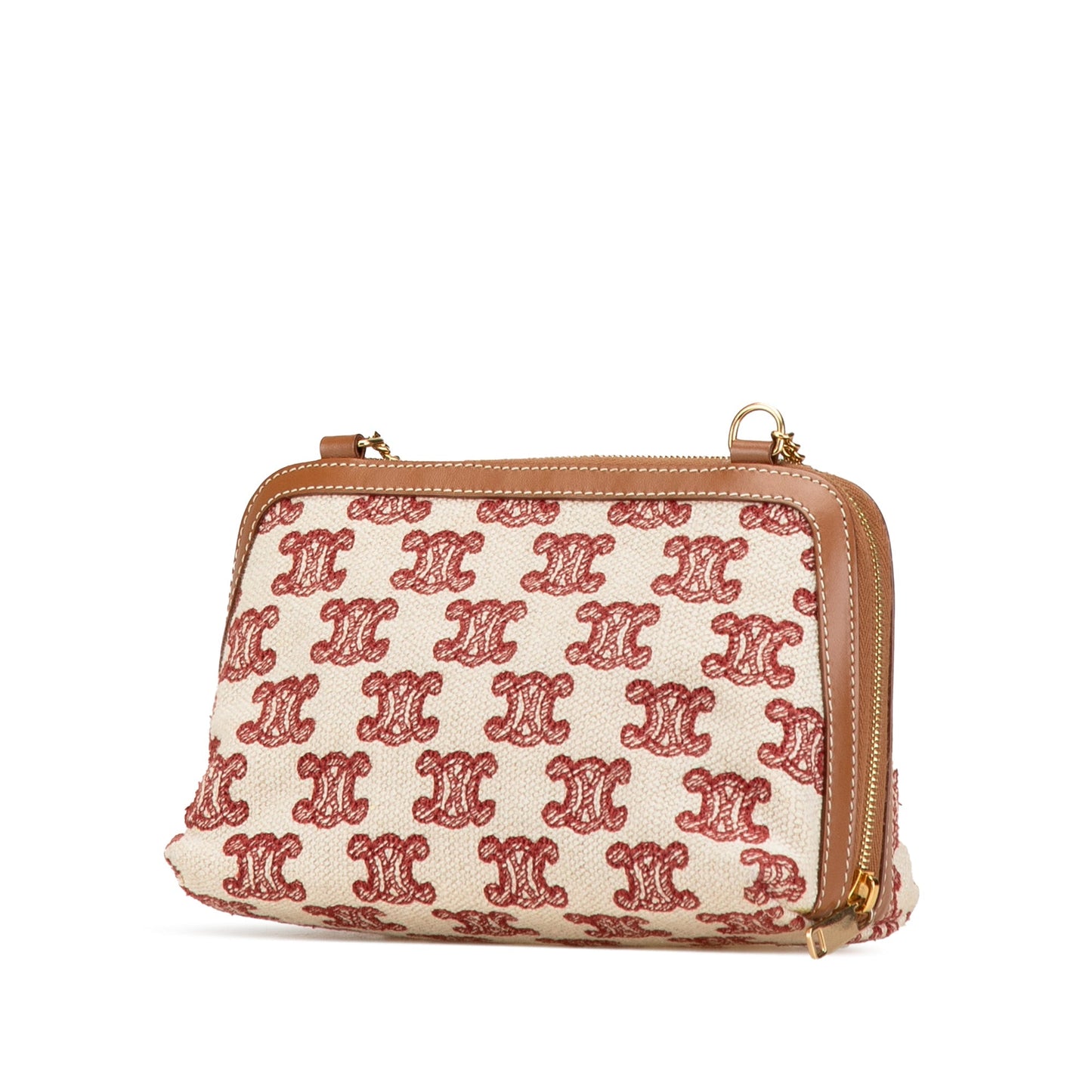 Celine Triomphe Embroidered Canvas Clutch On Chain Brown