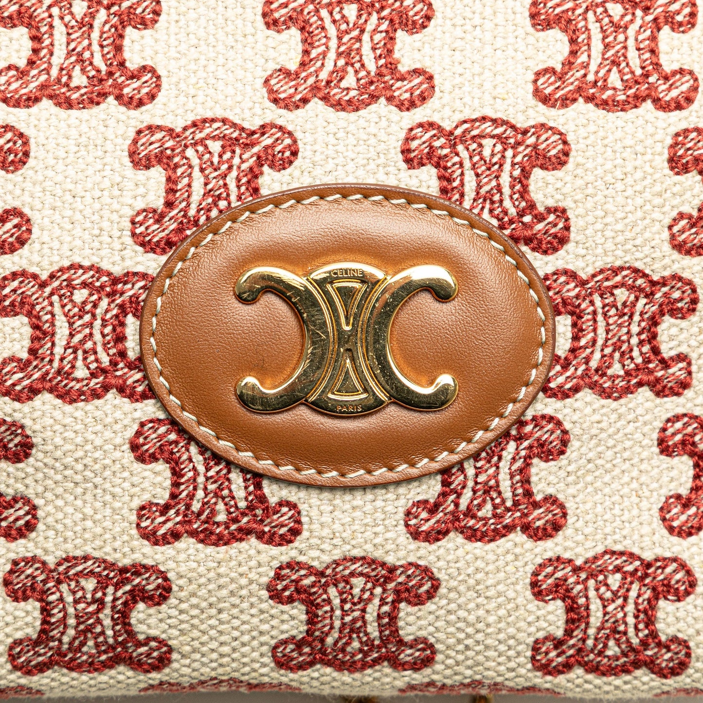 Celine Triomphe Embroidered Canvas Clutch On Chain Brown