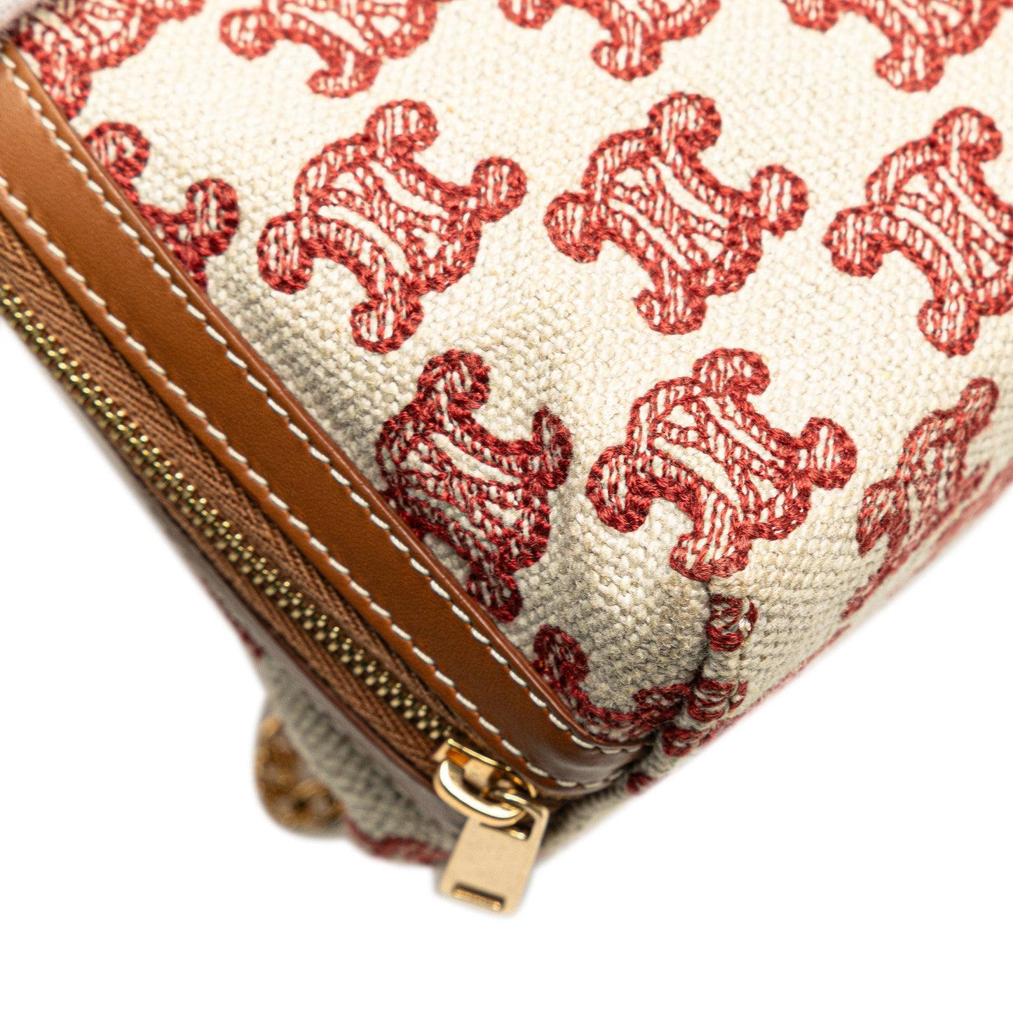 Celine Triomphe Embroidered Canvas Clutch On Chain Brown