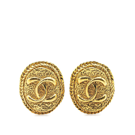 Chanel Gold Plated CC Clip On Earrings Gold