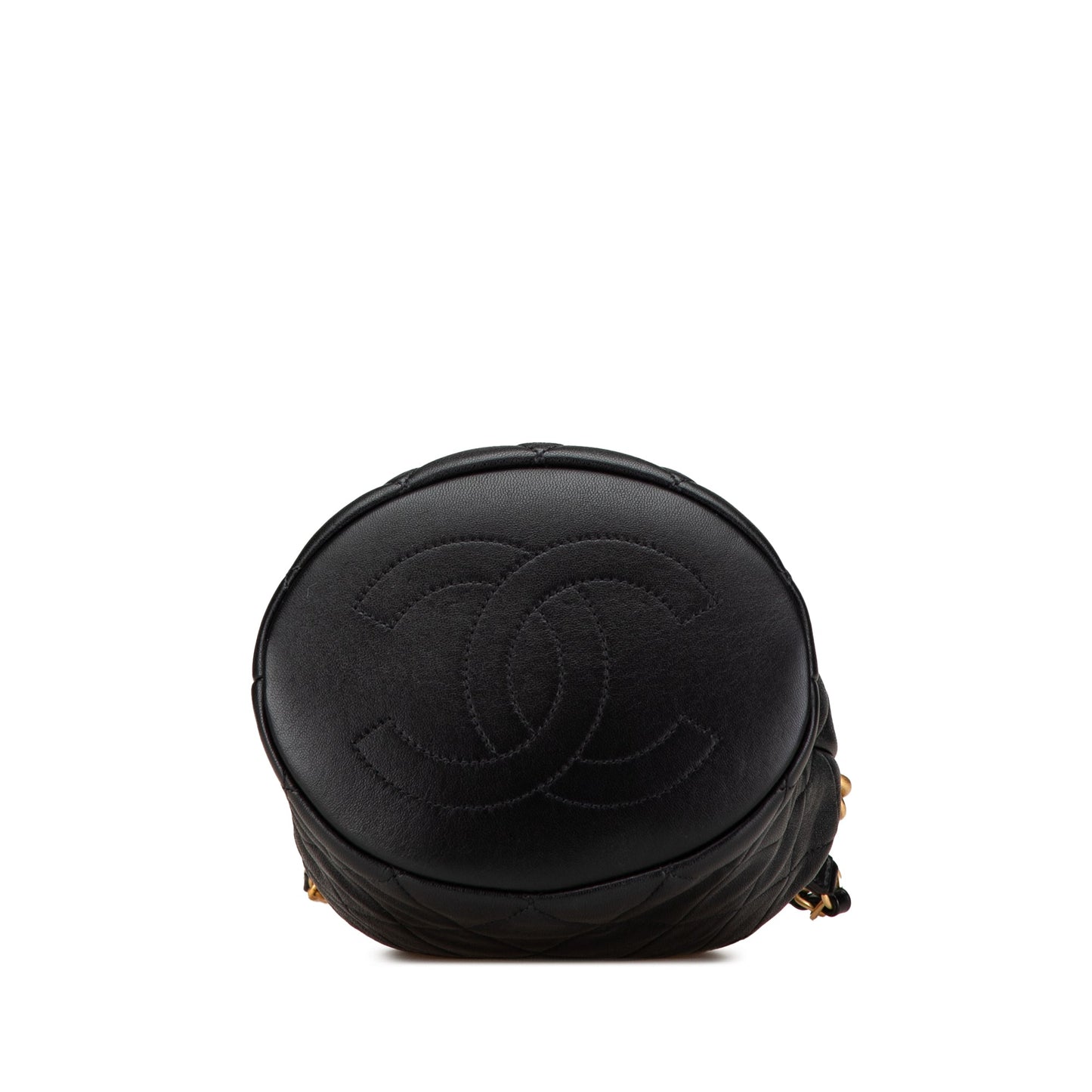 Chanel Quilted Lambskin Pearl Crown Drawstring Bucket Bag Black