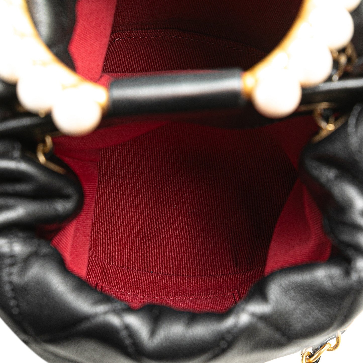 Chanel Quilted Lambskin Pearl Crown Drawstring Bucket Bag Black