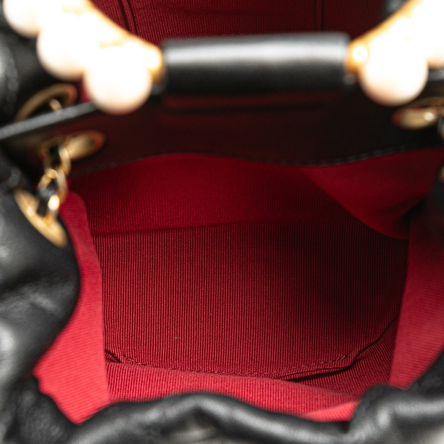 Chanel Quilted Lambskin Pearl Crown Drawstring Bucket Bag Black