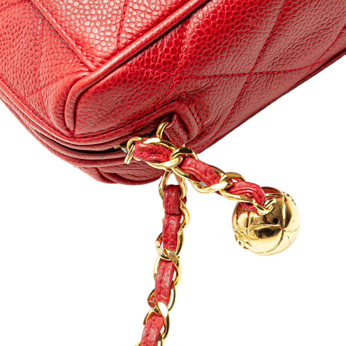 Chanel CC Quilted Caviar Chain Camera Bag Red