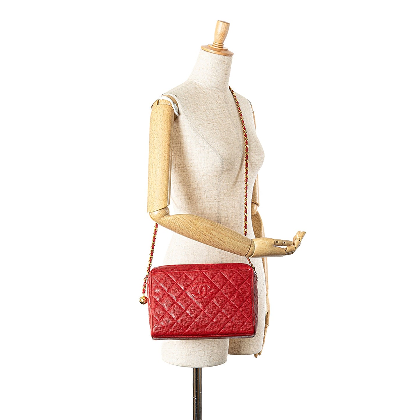 Chanel CC Quilted Caviar Chain Camera Bag Red
