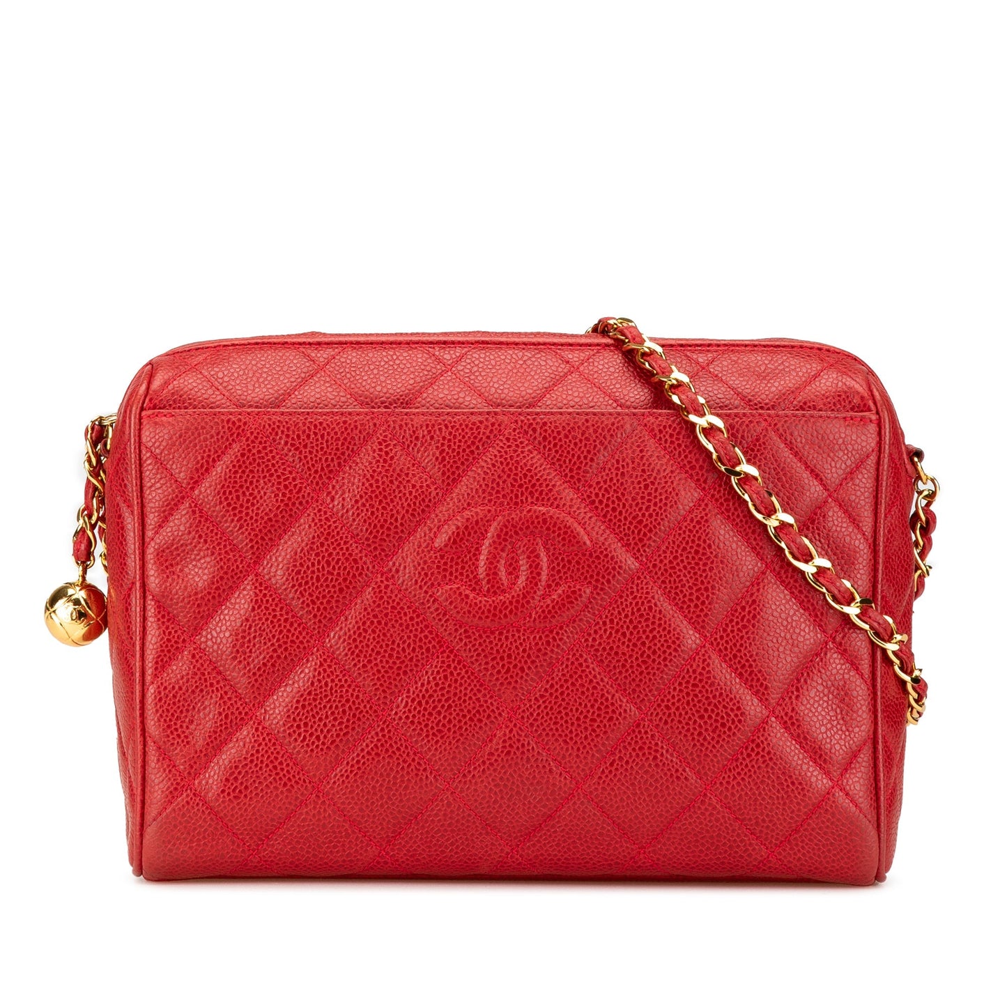 Chanel CC Quilted Caviar Chain Camera Bag Red