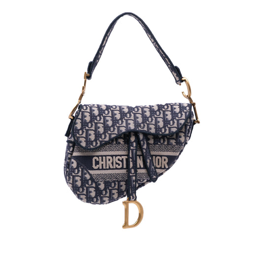 Dior Oblique Embroidered Canvas Saddle Bag Blue