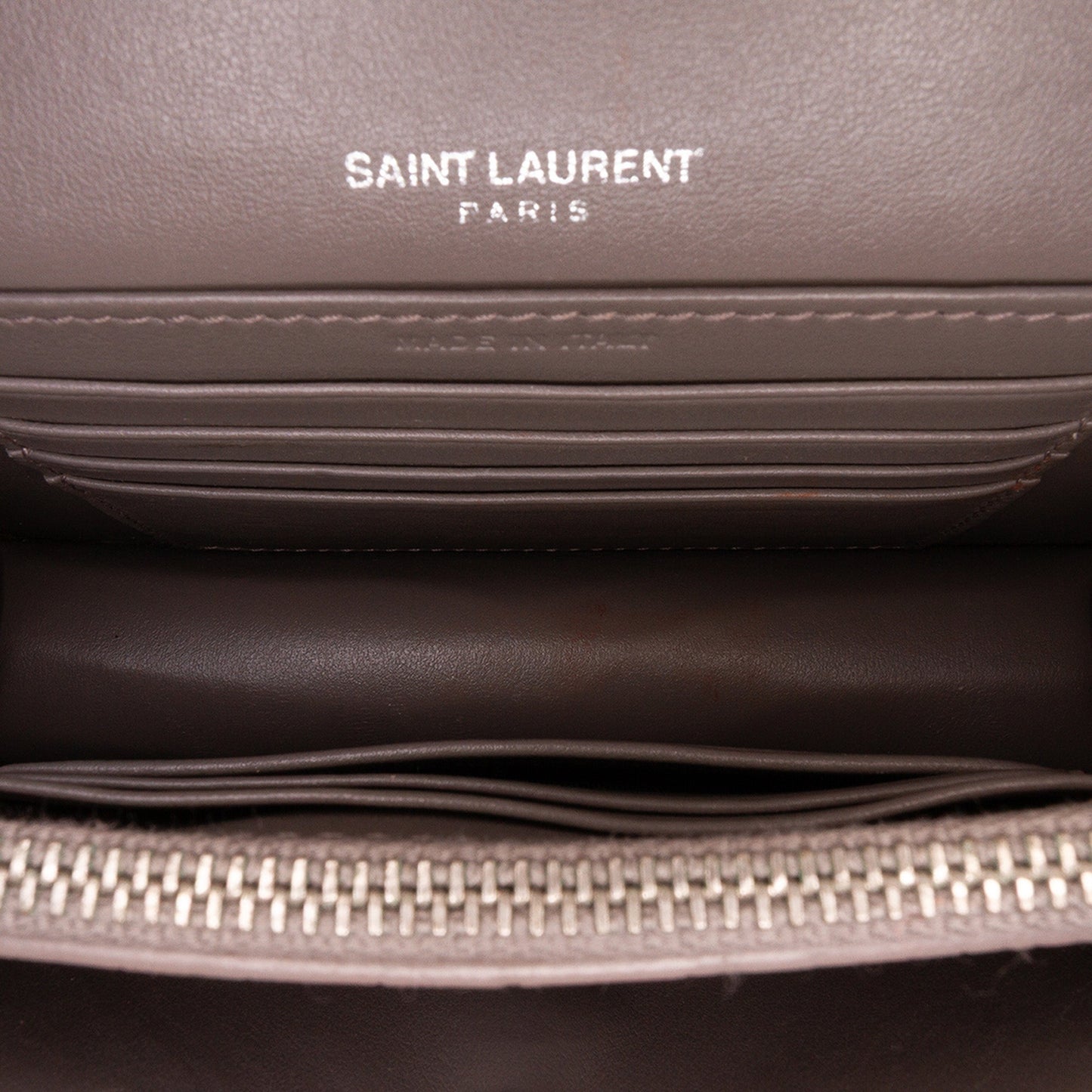 Saint Laurent Croc Embossed Leather Monogram Sunset Chain Wallet Gray