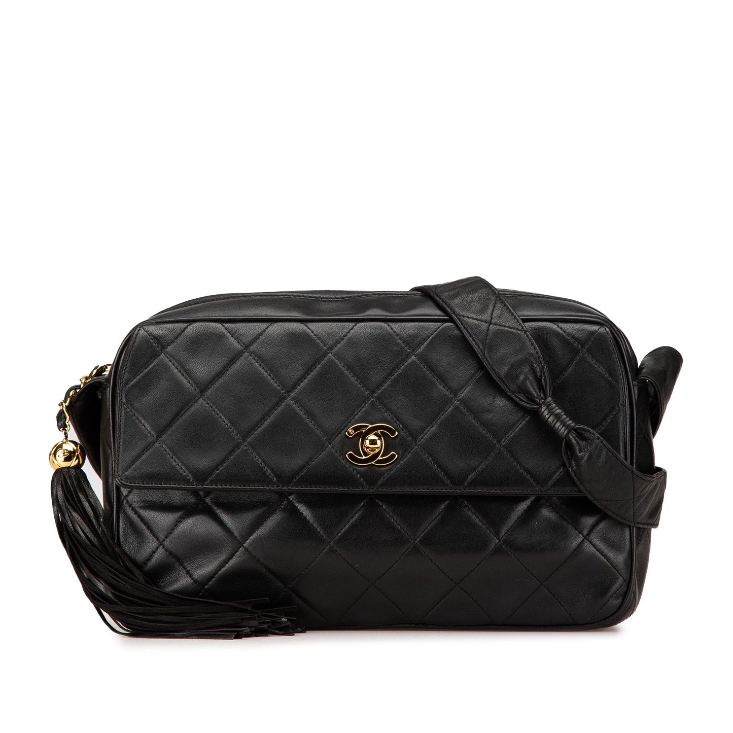 Chanel CC Quilted Lambskin Tassel Crossbody Black