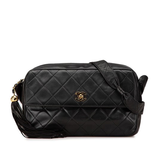 Chanel CC Quilted Lambskin Tassel Crossbody Black