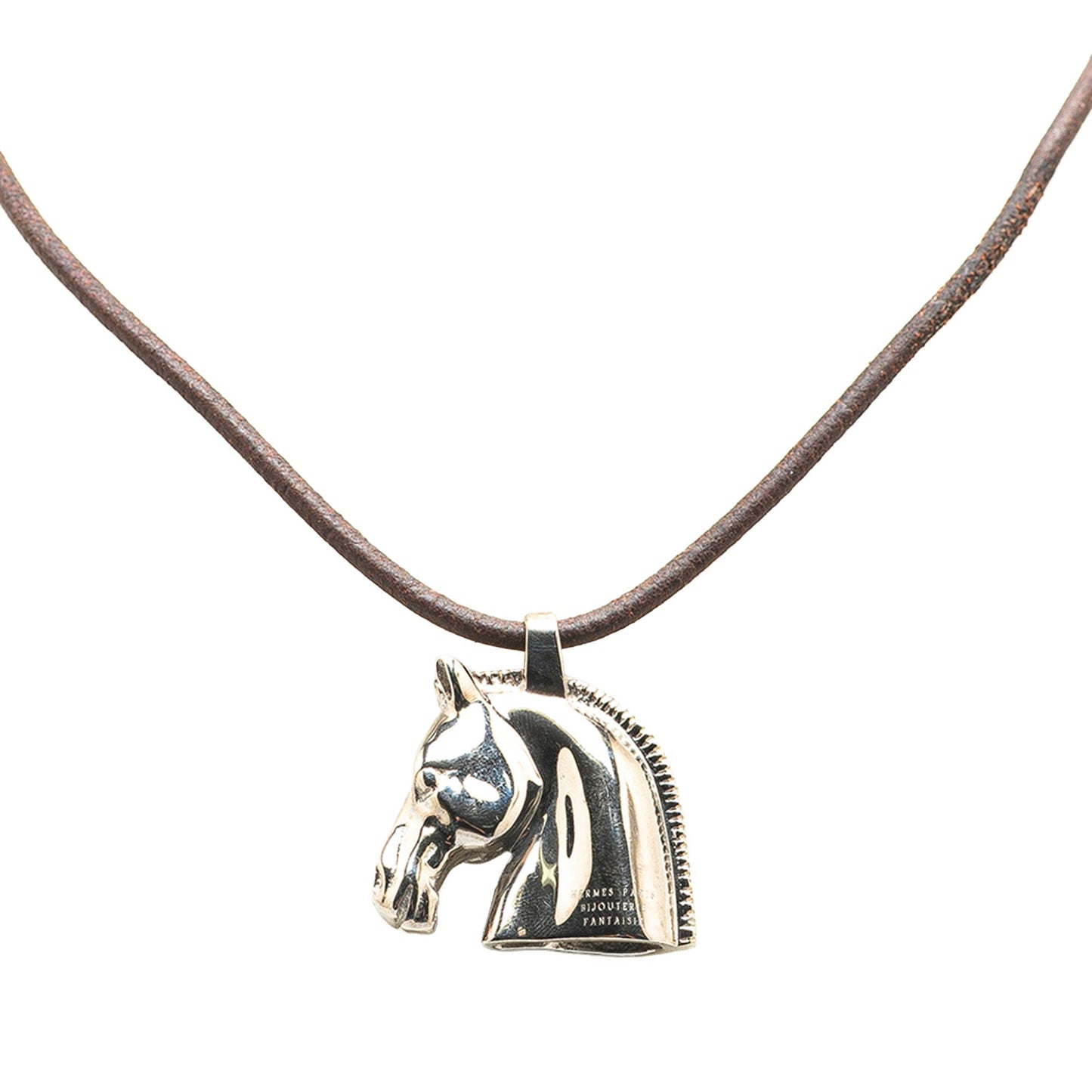 Hermès Palladium Plated Horse Head Pendant Necklace Silver