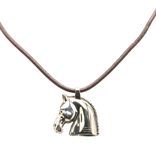 Hermès Palladium Plated Horse Head Pendant Necklace Silver