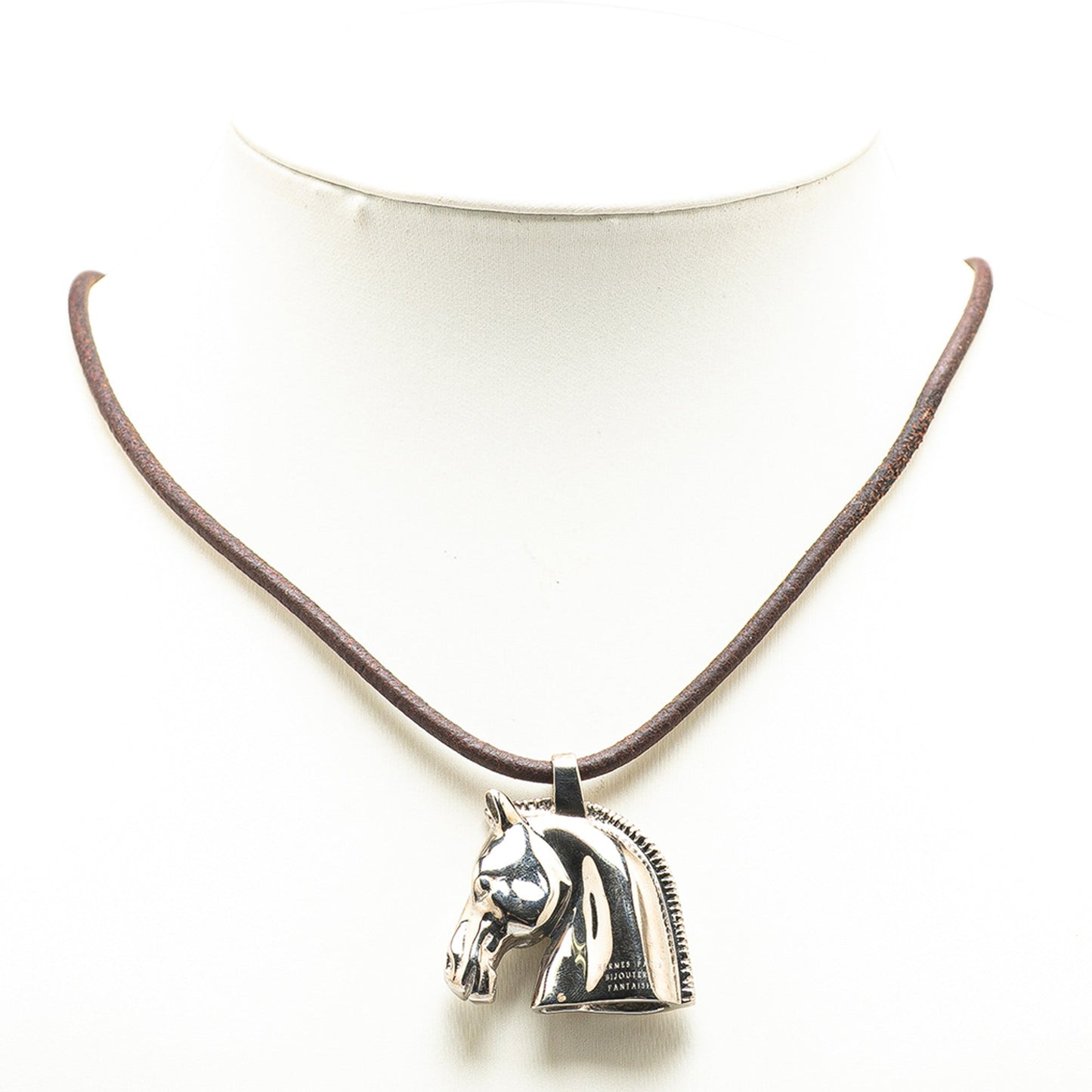Hermès Palladium Plated Horse Head Pendant Necklace Silver