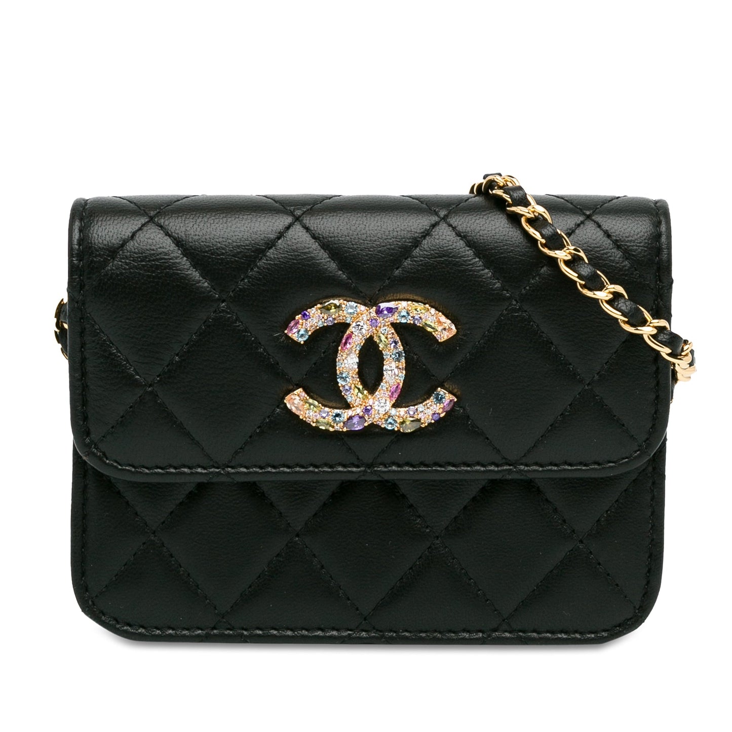 Chanel Lambskin Zirconium Clutch With Chain Black