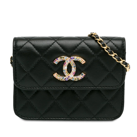 Chanel Lambskin Zirconium Clutch With Chain Black