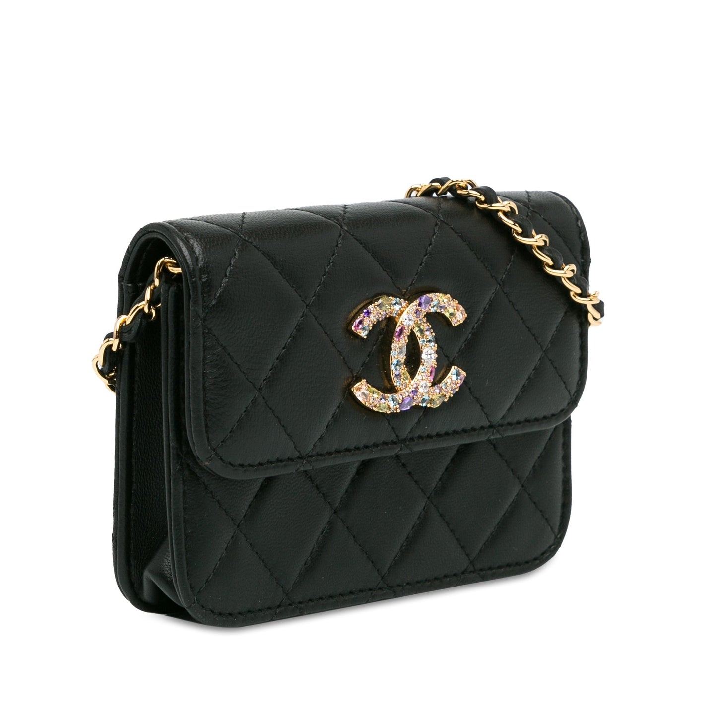 Chanel Lambskin Zirconium Clutch With Chain Black