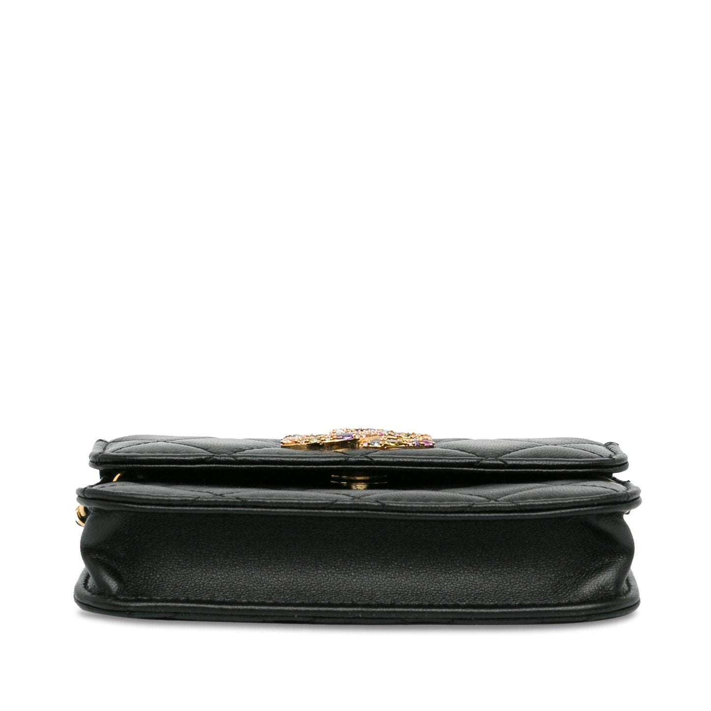 Chanel Lambskin Zirconium Clutch With Chain Black