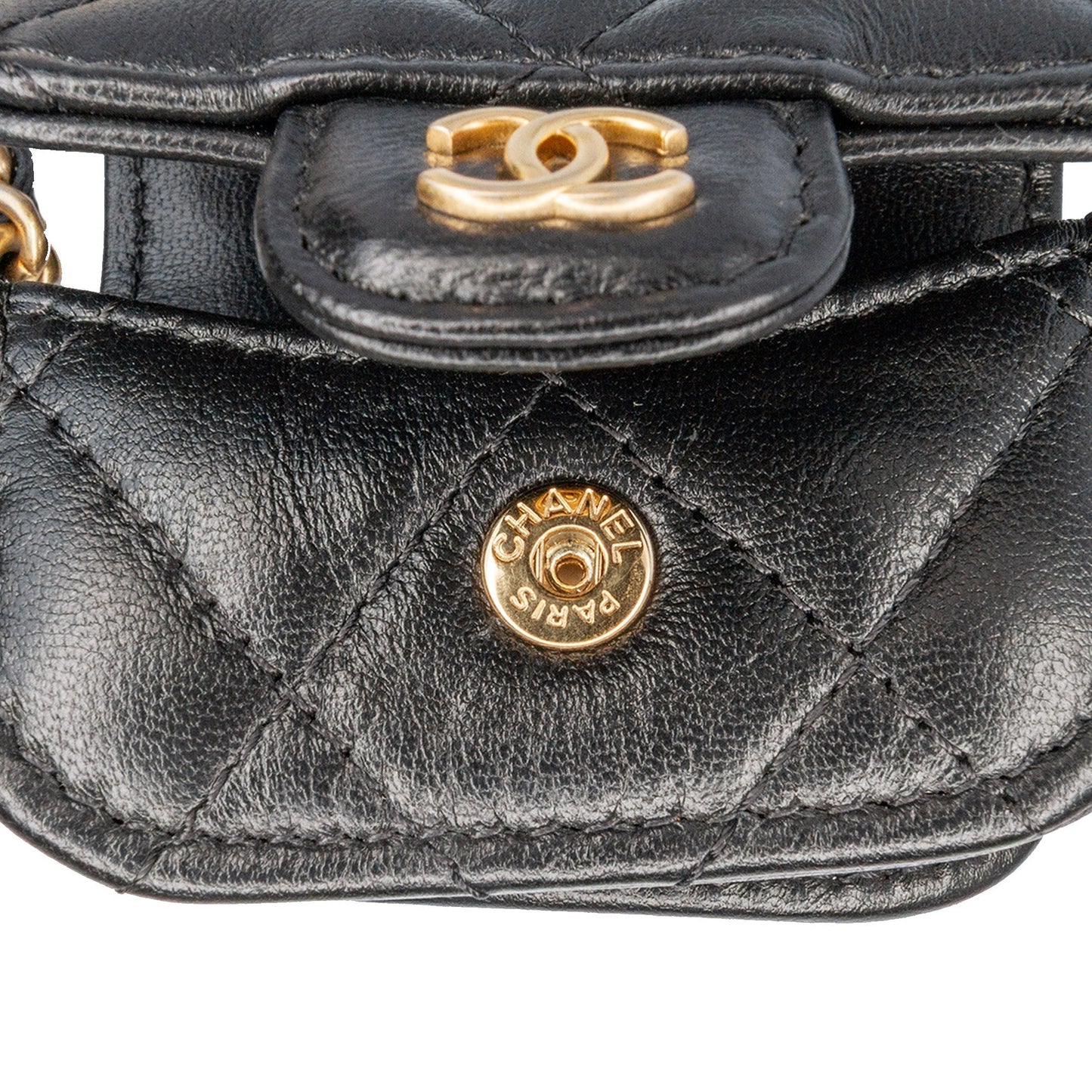 Chanel Lambskin Pearl Crown CC Wristlet Multi Pouches Black