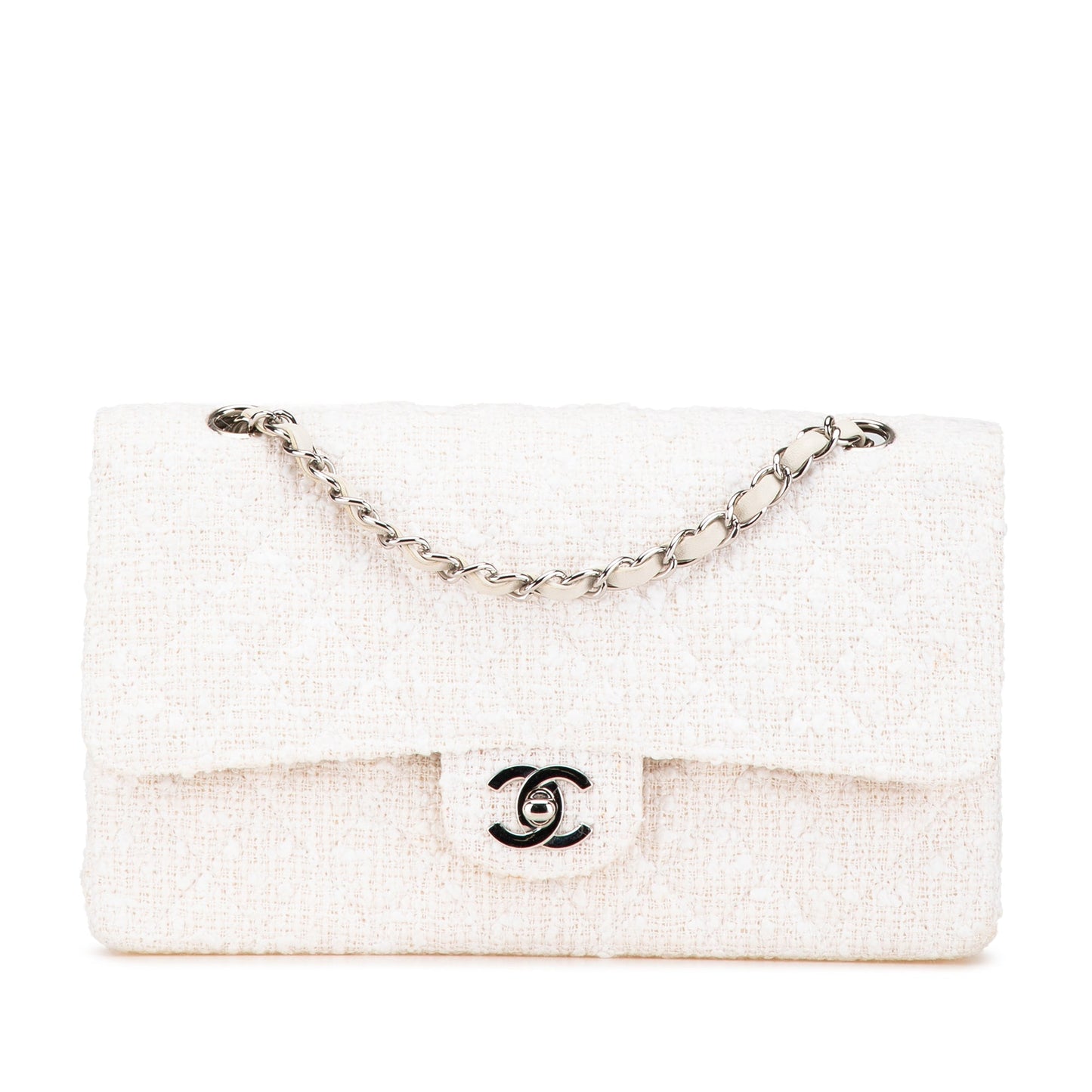 Chanel Medium Classic Tweed Double Flap White