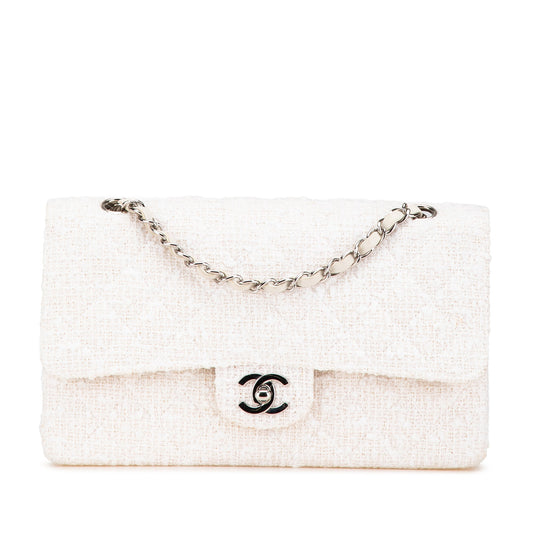 Chanel Medium Classic Tweed Double Flap White